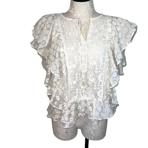 Verb By Pallavi Singhee Allyson Lace Blouse Womens Size Large L Ruffled White - Picture 2 of 11